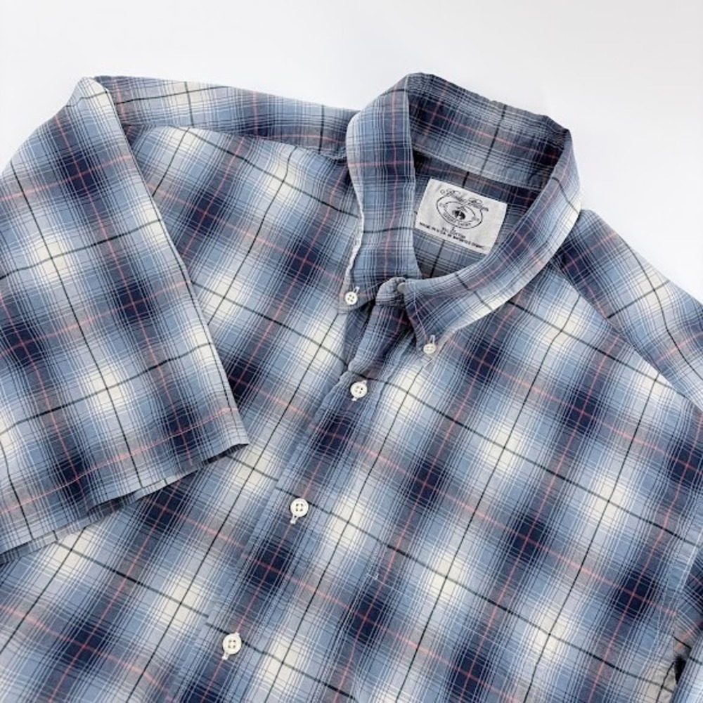 Brooks Brothers Sport Shirt Short Sleeve Button Down Mens Large Blue Plaid